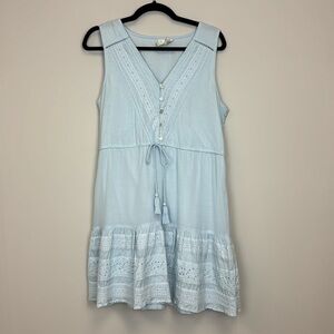 Joie Blue V Neck Sleeveless Cinch Waist Tassel Tie Dress Size Medium